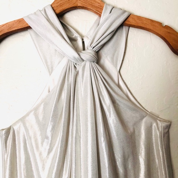 NEW Halston Heritage Knot Drape Neck short dress in Pale Gold size X-Small - Picture 5 of 14